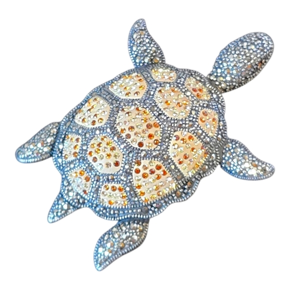 Sterling Silver Turtle Marcasite Topaz Color Pave Crystal Pendant - Picture 7 of 7